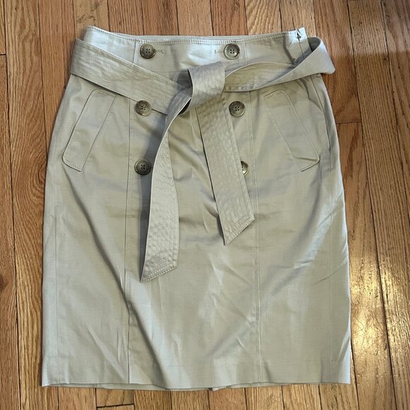 Ann‎ Taylor Khaki/Tan Skirt Button Front with Belt Knee Length Size 6 - Picture 1 of 2